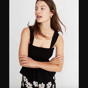 Madewell Texture & Thread Black Smocked Peplum Tank Top XS